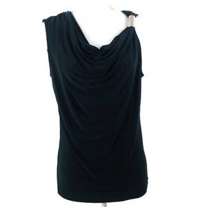 Chaus Sz M Women's Sleeveless Black Drape Neck Top Shirt Silver Ornament